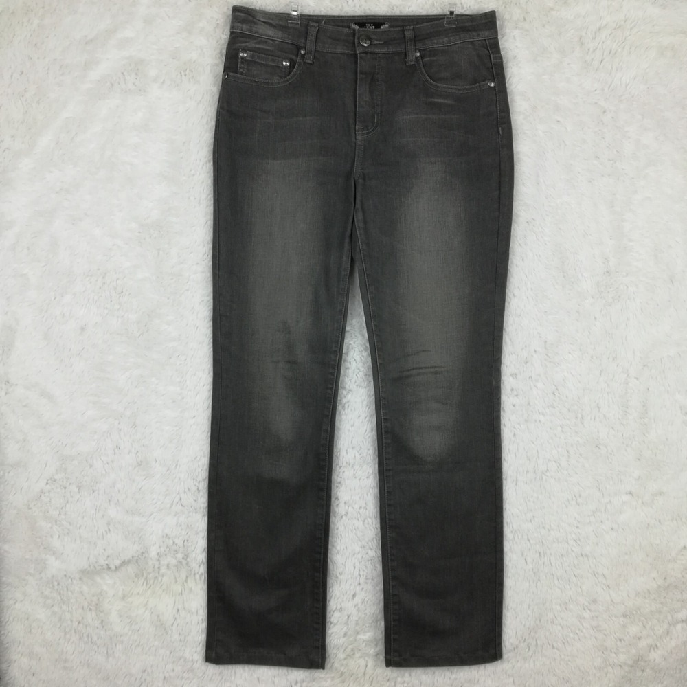 Tru Luxe Jeans Womens Straight Leg Denim Gray Charcoal Wash Beaded Rhinestone 8